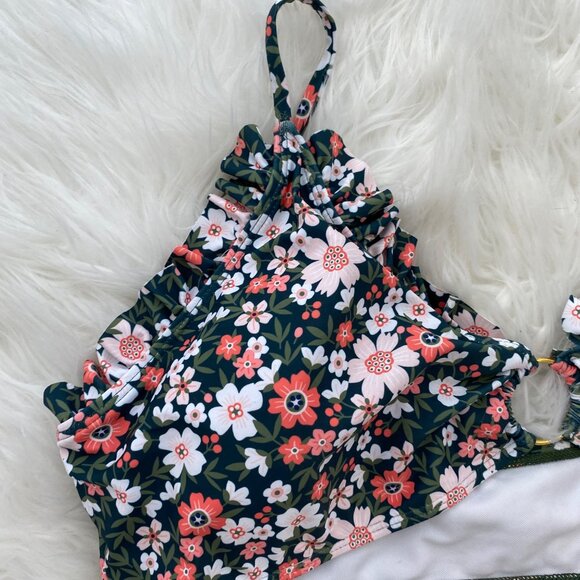 3X Floral Ruffle Bikini Top Keyhole Detail Adjustable Straps Soft Padding - Picture 3 of 7